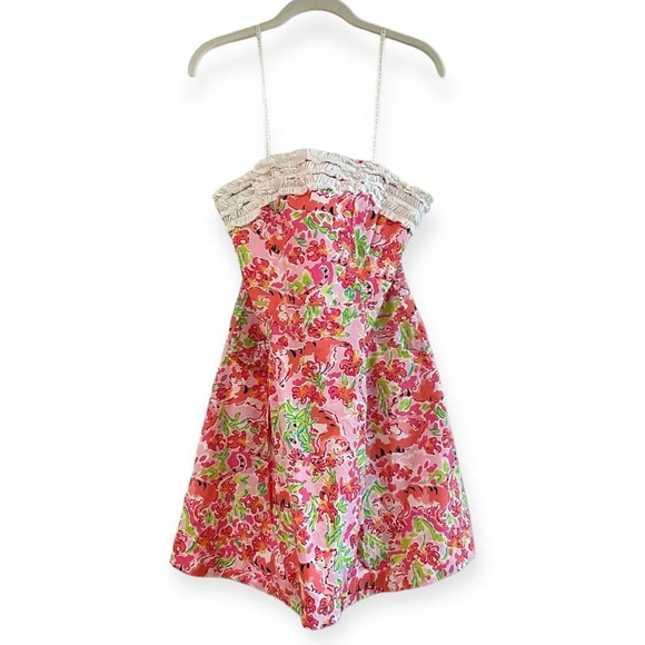 ••SOLD•• Lilly Pulitzer Ferra Call Me Kitty Sz 4 Strapless Dress Ruffle Tiger - Picture 2 of 6